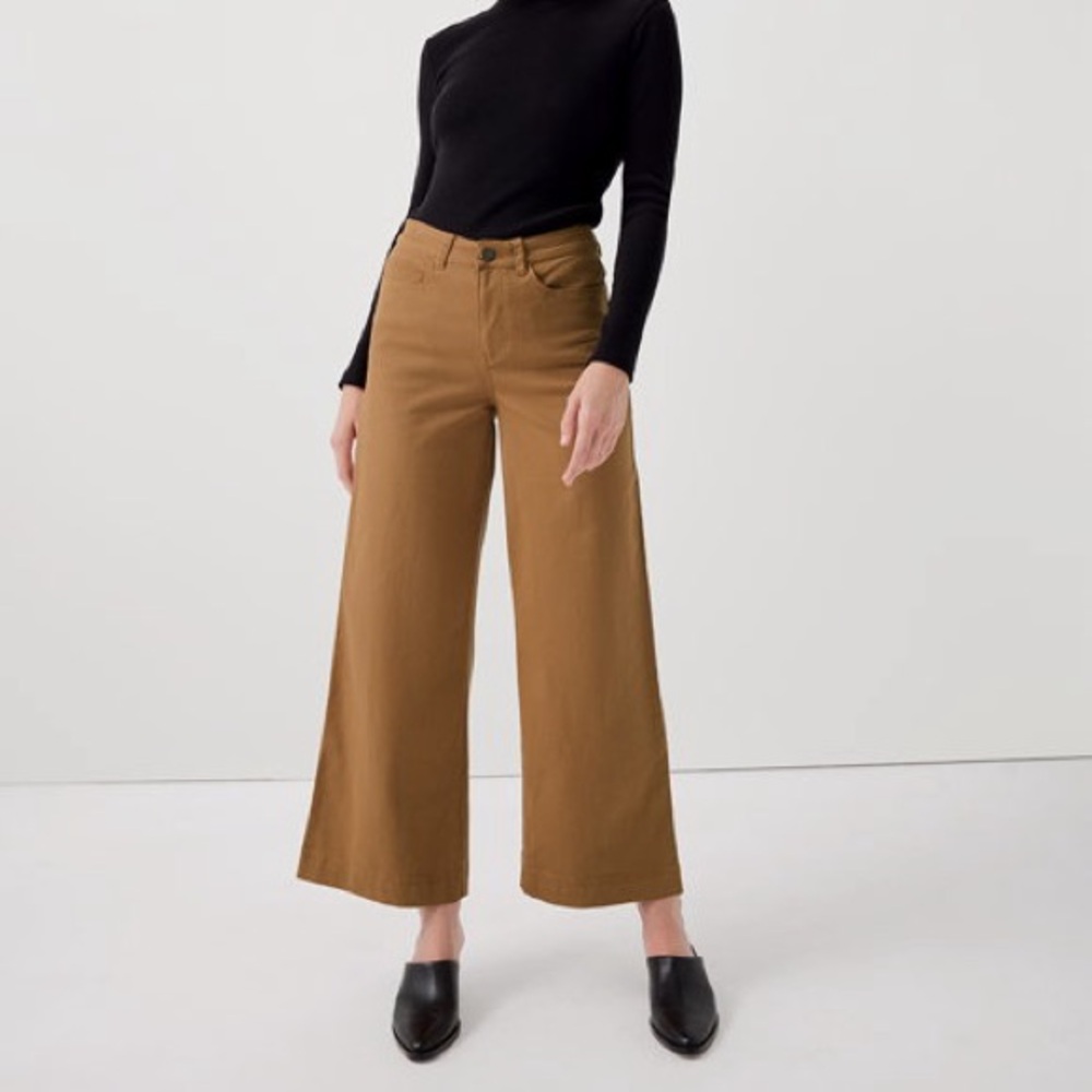 Pact Wide-Leg Cotton Pants in Tan Size L